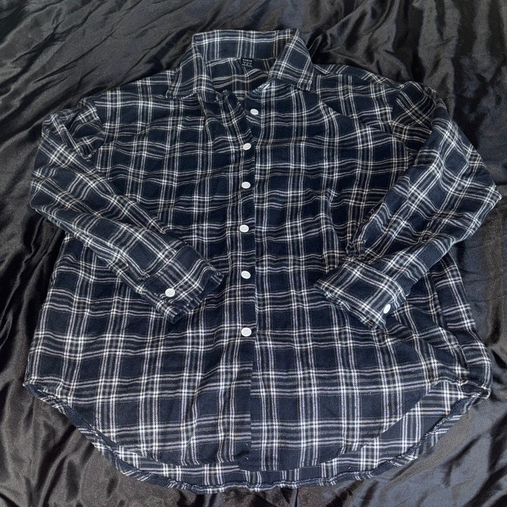 SHEIN Black and White Plaid Button-Down Shirt
